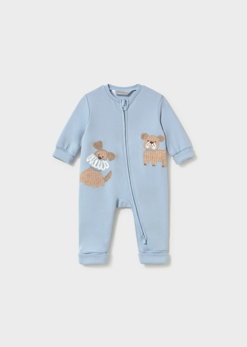 Mayoral Baby Boys Teddy Bear Appliqué Zip Romper Convertible foot | Sky 2777