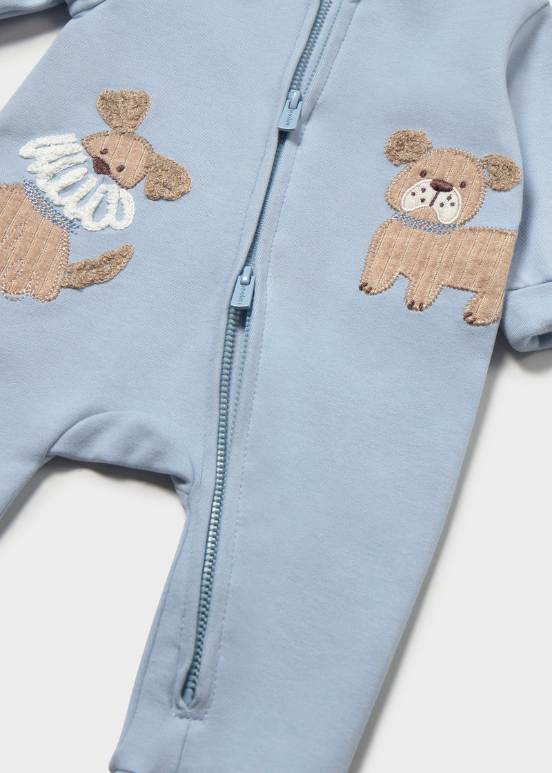 Mayoral Baby Boys Teddy Bear Appliqué Zip Romper Convertible foot | Sky 2777