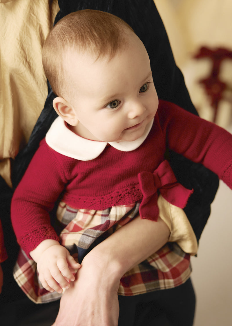 Mayoral Baby Girls Knit Bodice & Tartan Knit Dress | Red 2801