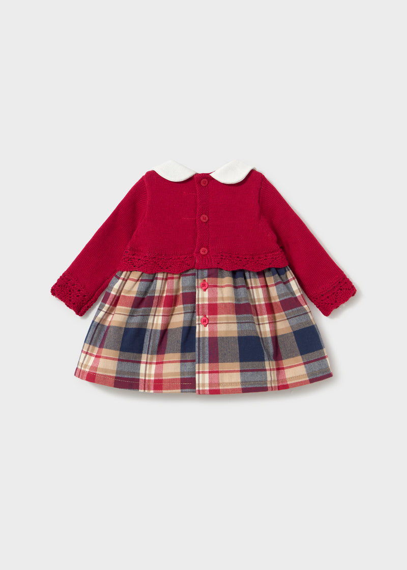 Mayoral Baby Girls Knit Bodice & Tartan Knit Dress | Red 2801