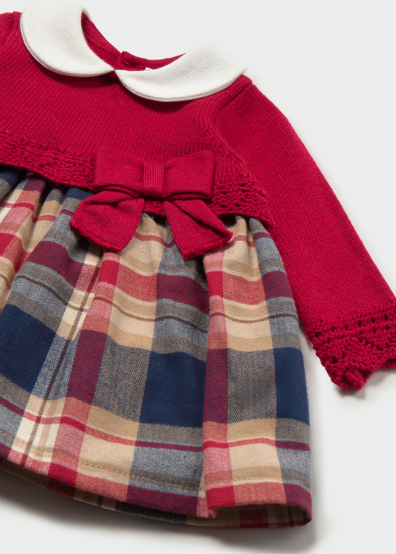 Mayoral Baby Girls Knit Bodice & Tartan Knit Dress | Red 2801