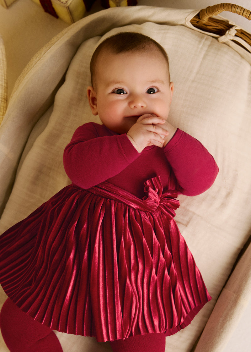 Mayoral Baby Girls Crimson Velvet Bow Matched Romper & Dress | Red 2813