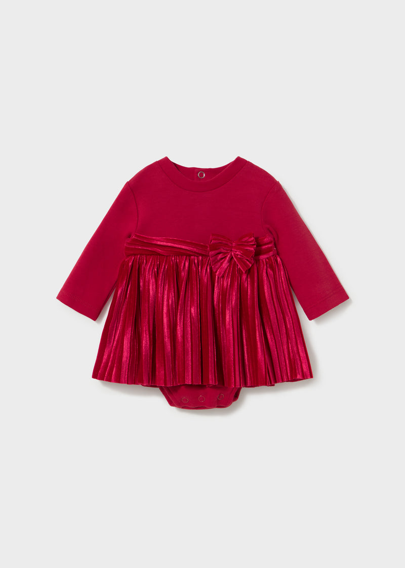 Mayoral Baby Girls Crimson Velvet Bow Matched Romper & Dress | Red 2813