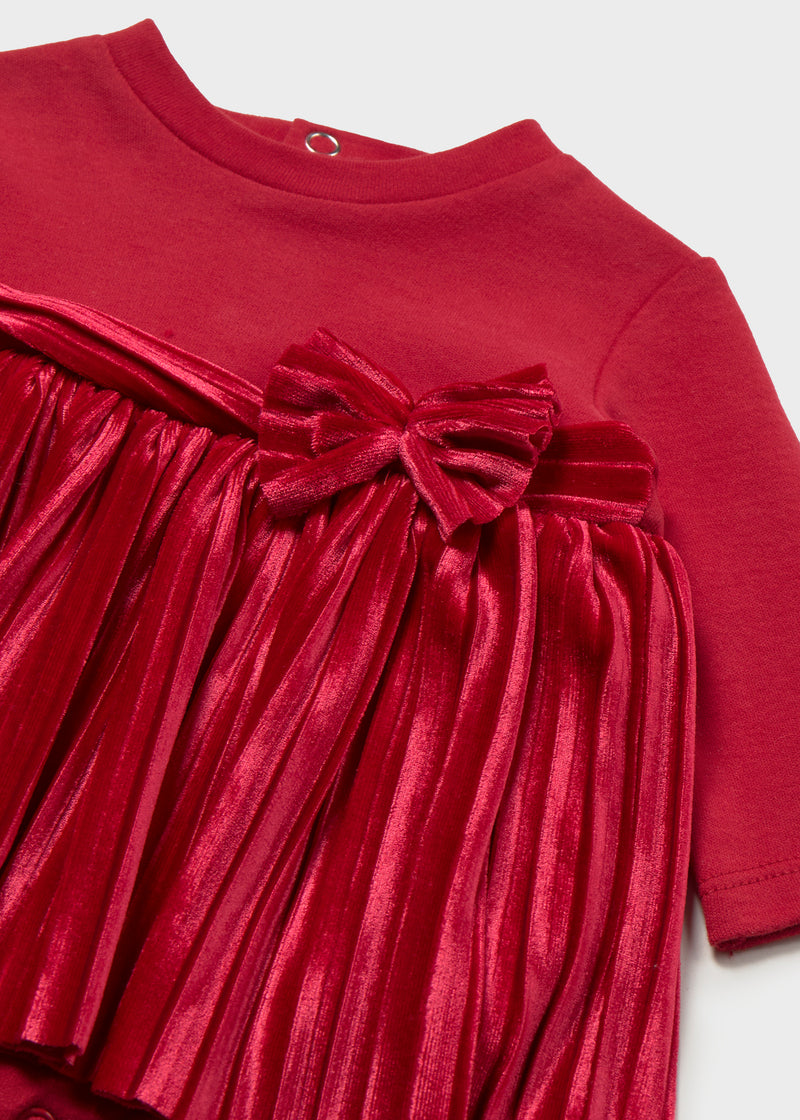Mayoral Baby Girls Crimson Velvet Bow Matched Romper & Dress | Red 2813
