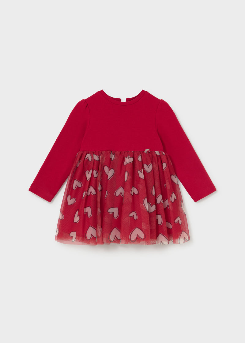 Mayoral Girls Heart Print Tulle Dress | Red 2941