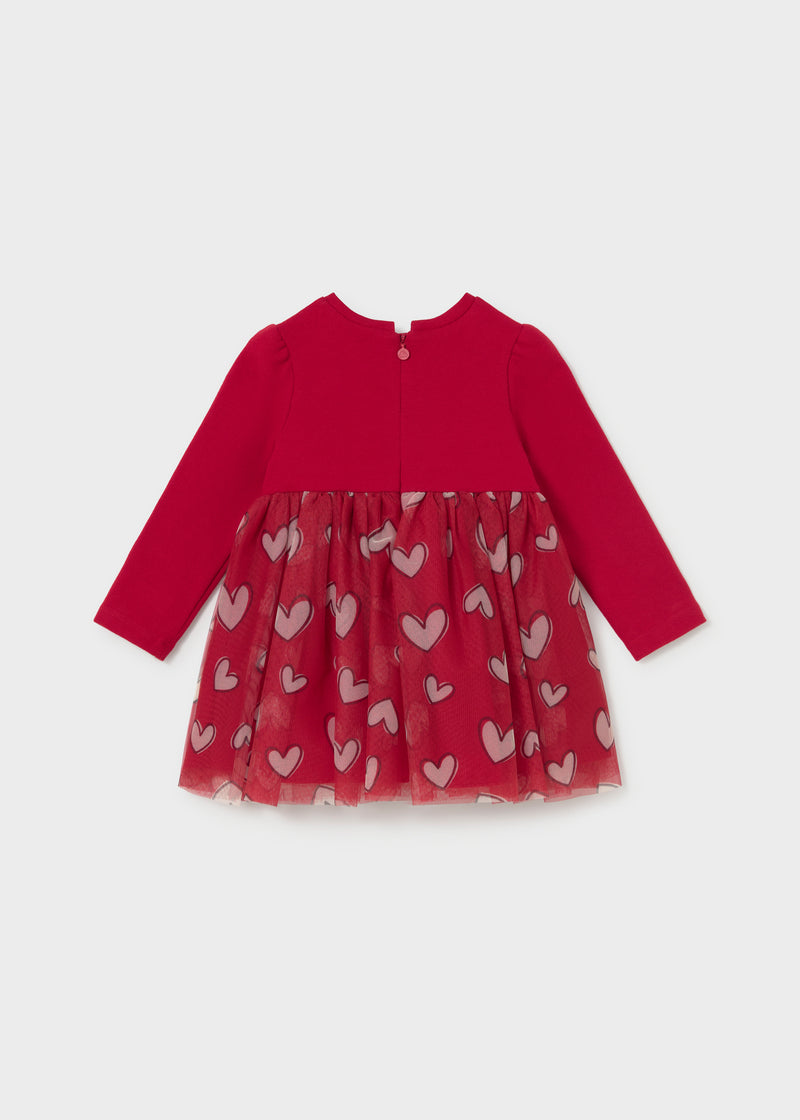 Mayoral Girls Heart Print Tulle Dress | Red 2941