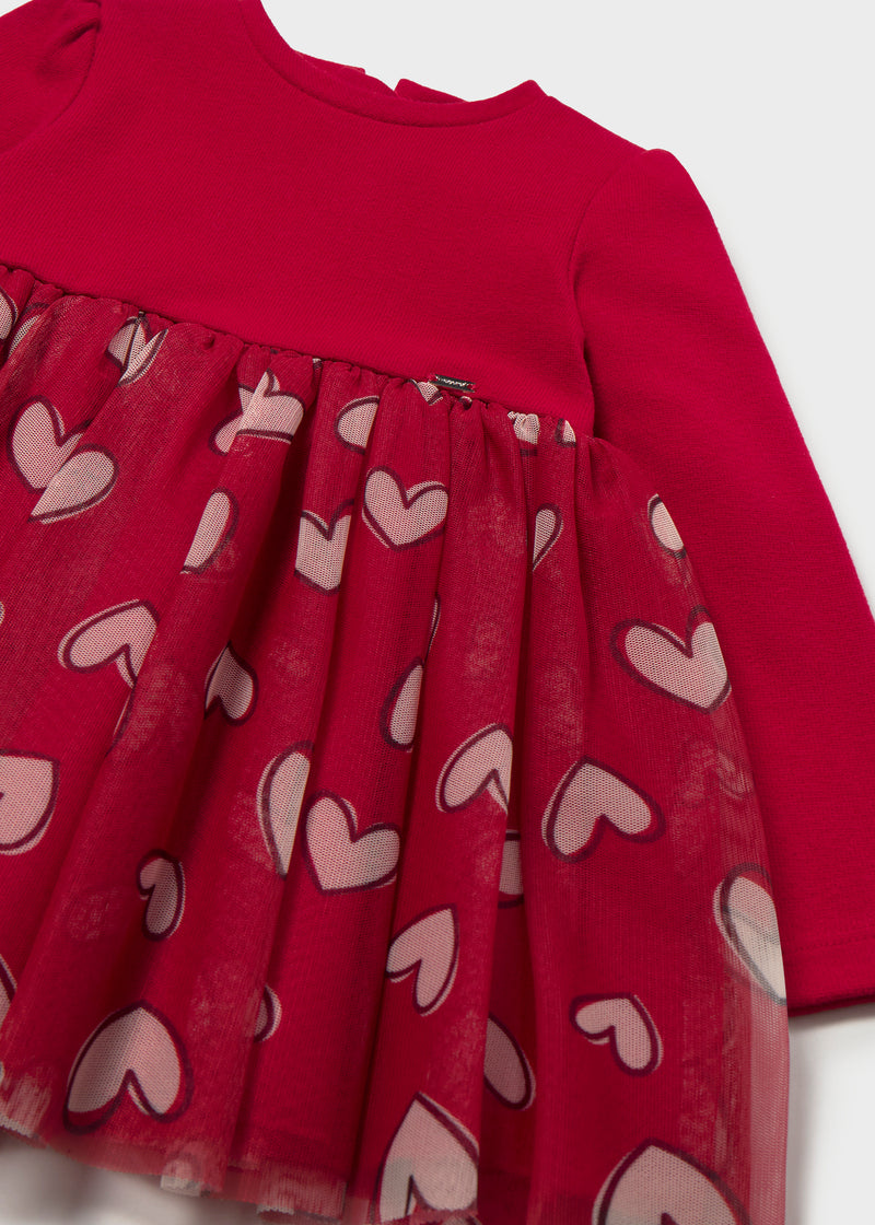 Mayoral Girls Heart Print Tulle Dress | Red 2941