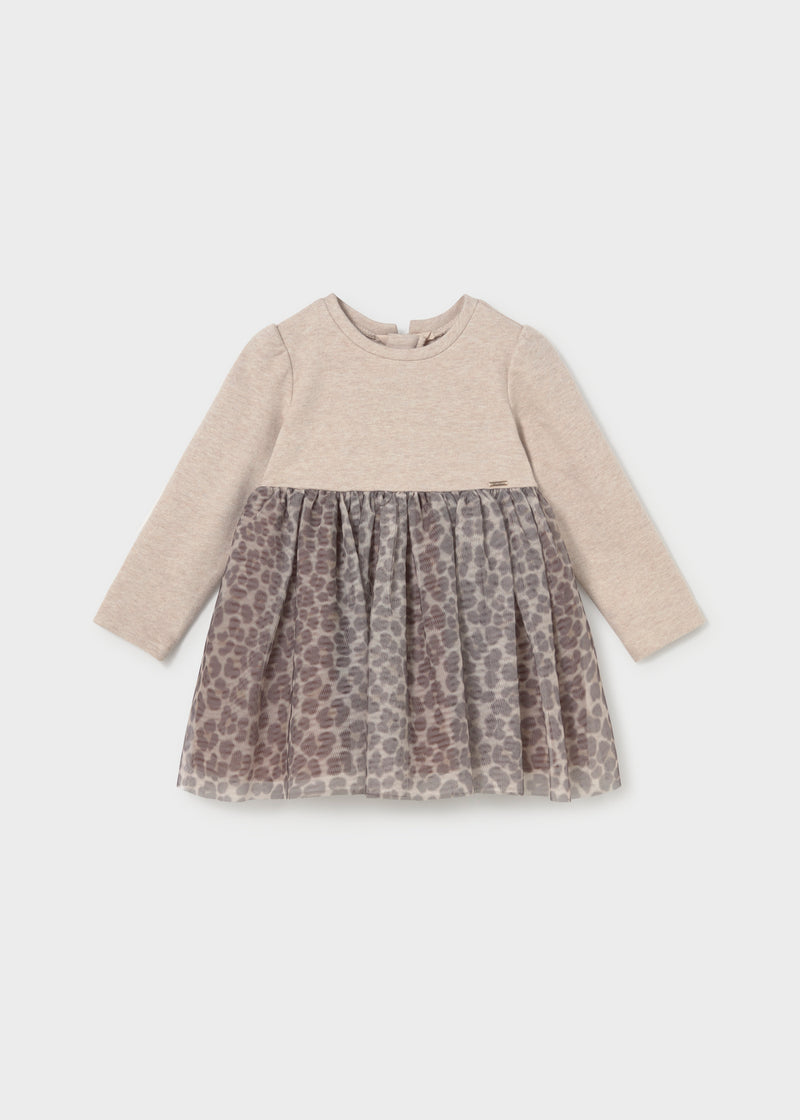 Mayoral Girls Heart Print Tulle Dress | Wheat Sand 2941