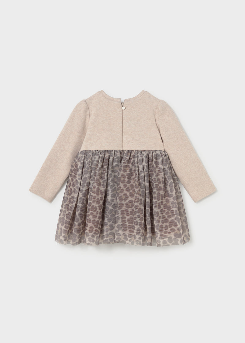 Mayoral Girls Heart Print Tulle Dress | Wheat Sand 2941