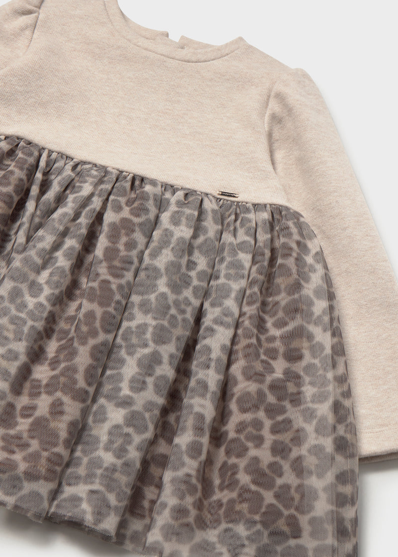 Mayoral Girls Heart Print Tulle Dress | Wheat Sand 2941