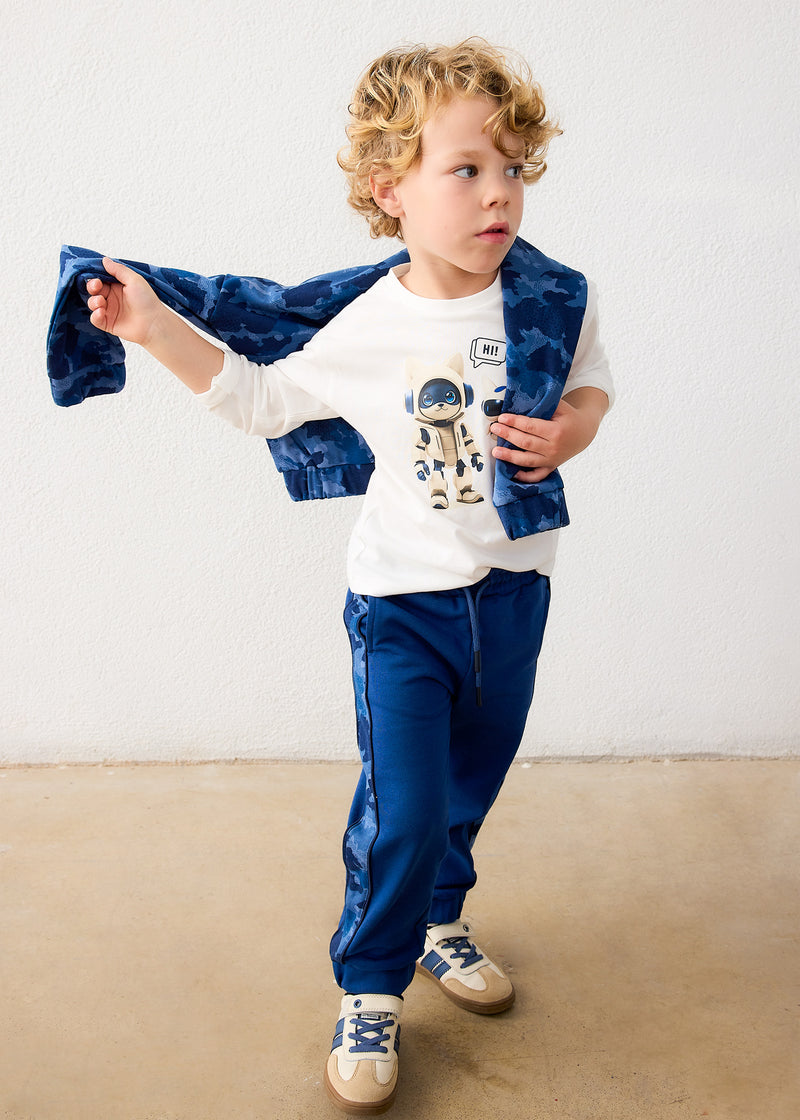 Mayoral Boys Long Sleeve Robot Print T-Shirt | Cream 4014