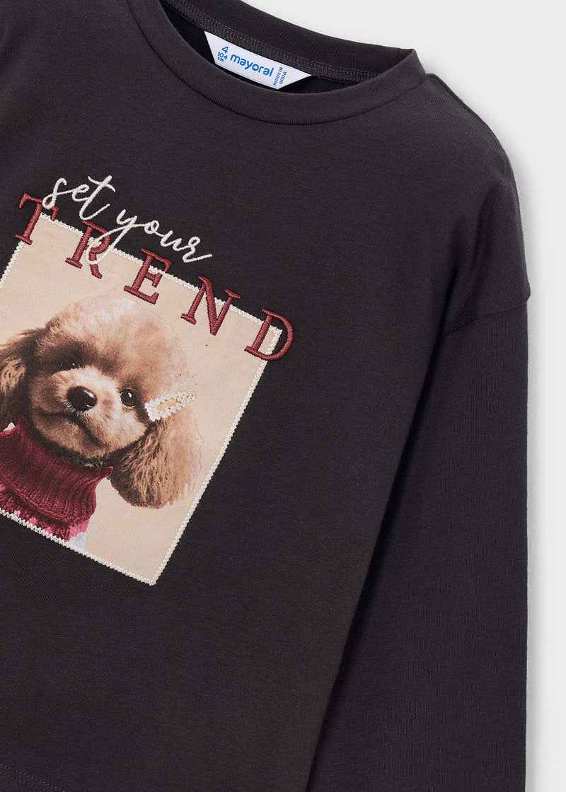 Mayoral Girls Long Sleeve Dog Print T-Shirt | Coal 4030
