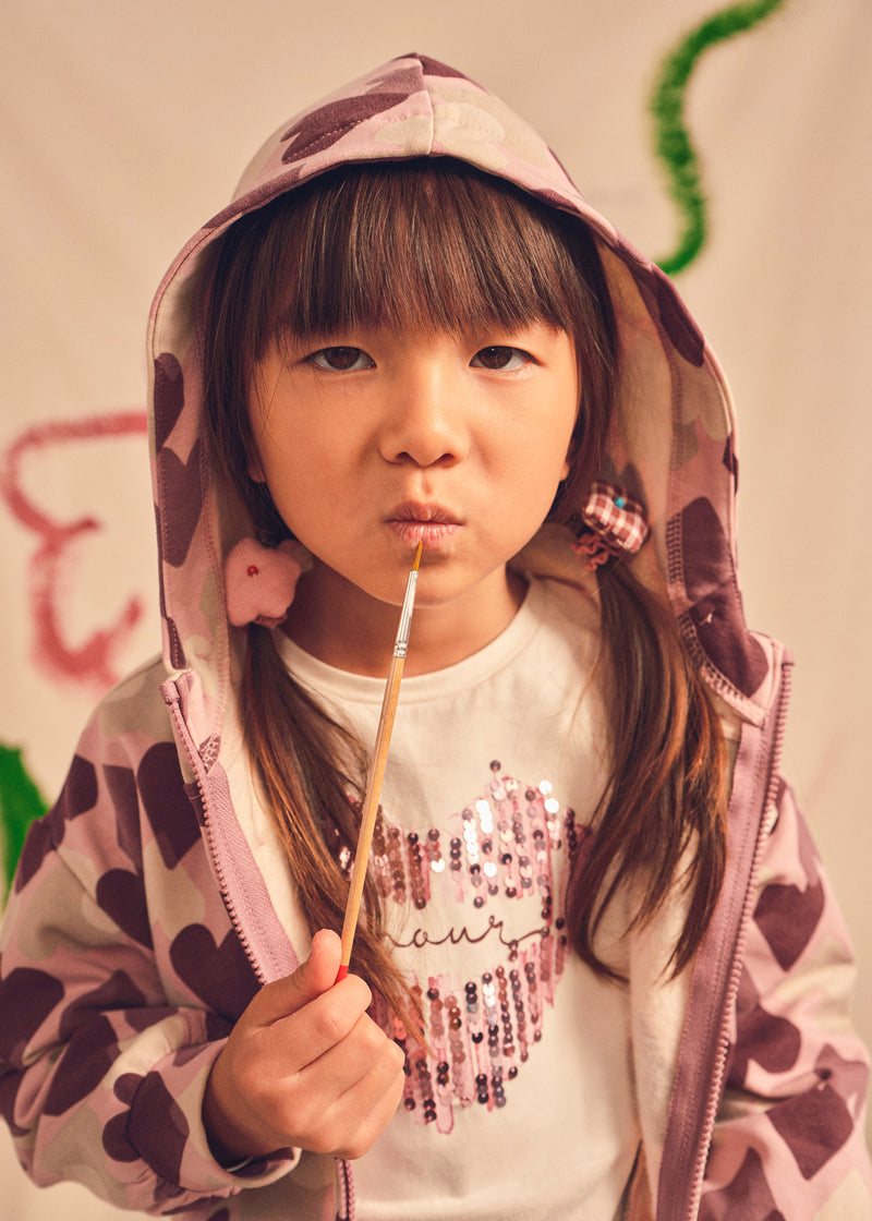 Mayoral Girls Long Sleeve Sequin Heart T-Shirt | Natural 4031
