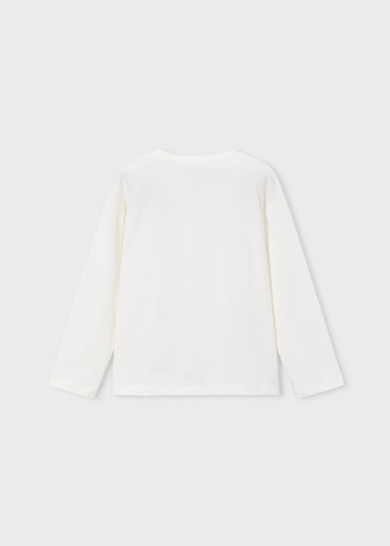 Mayoral Girls Long Sleeve Sequin Heart T-Shirt | Natural 4031