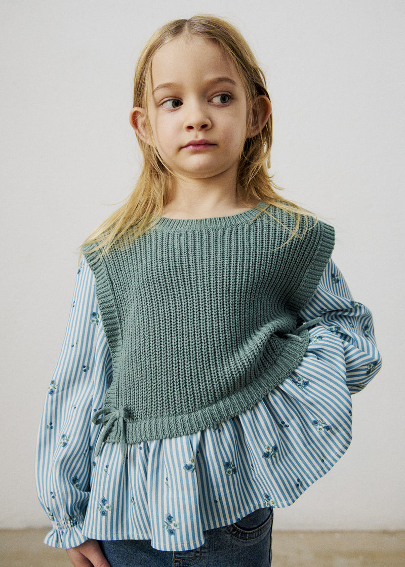 Mayoral Girls Knit Vest & Floral Stripe Top | Bayleaf 4036