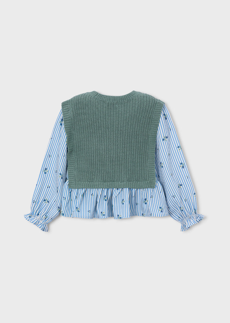 Mayoral Girls Knit Vest & Floral Stripe Top | Bayleaf 4036