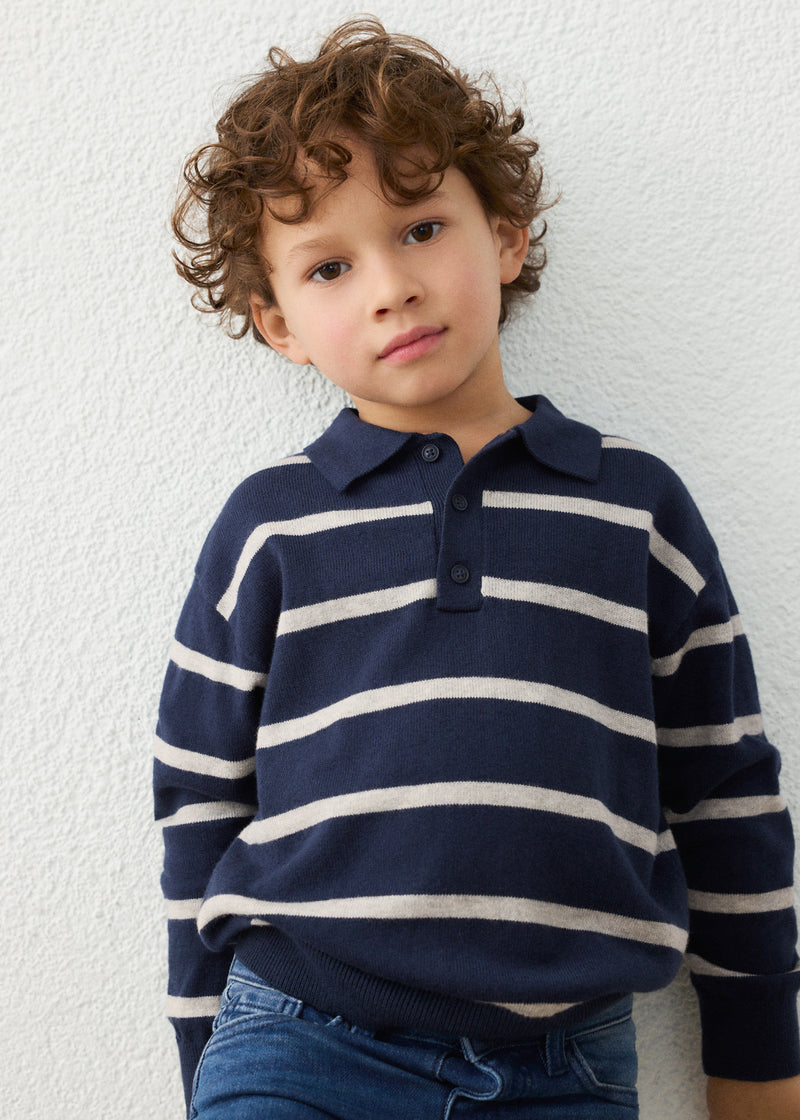 Mayoral Boys Stripe Knit Polo Sweater | Blue 4101