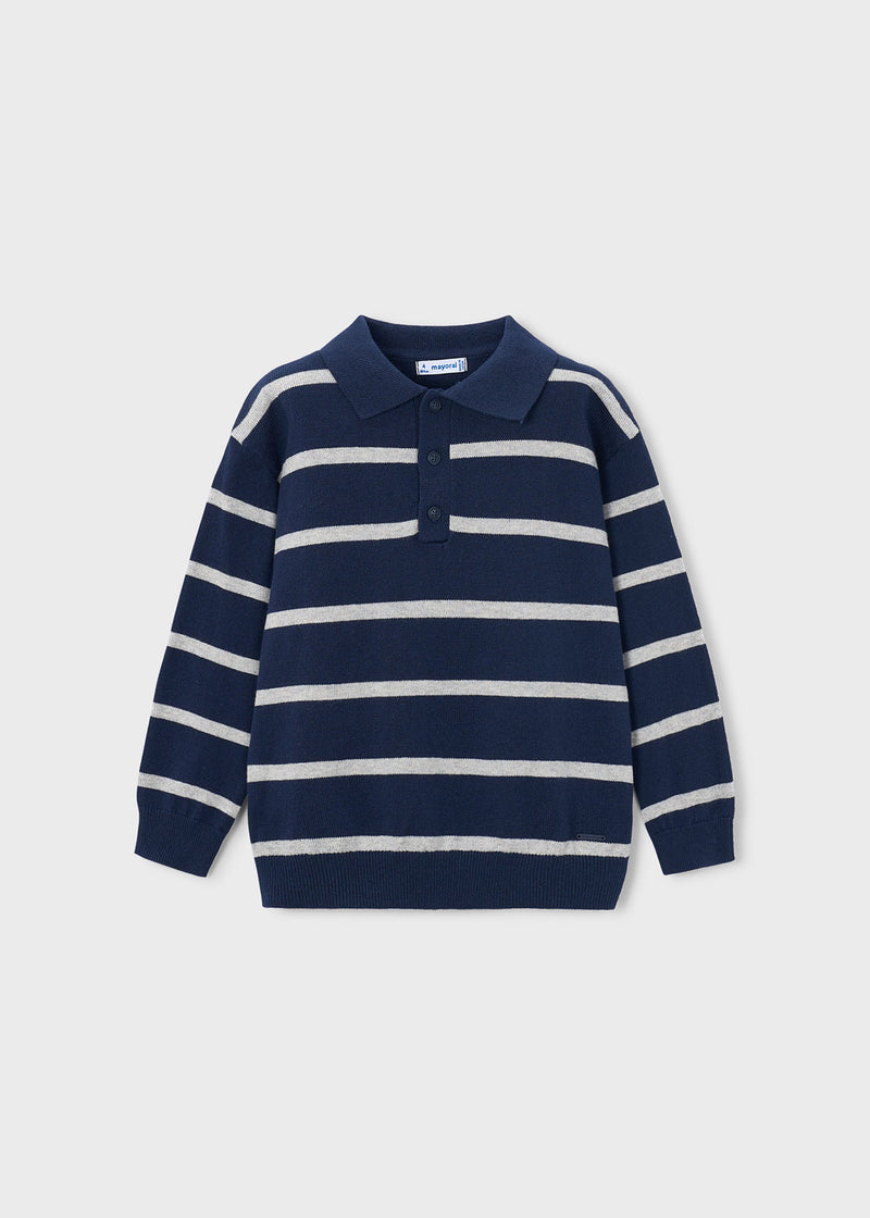 Mayoral Boys Stripe Knit Polo Sweater | Blue 4101