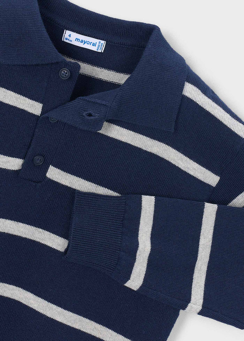 Mayoral Boys Stripe Knit Polo Sweater | Blue 4101