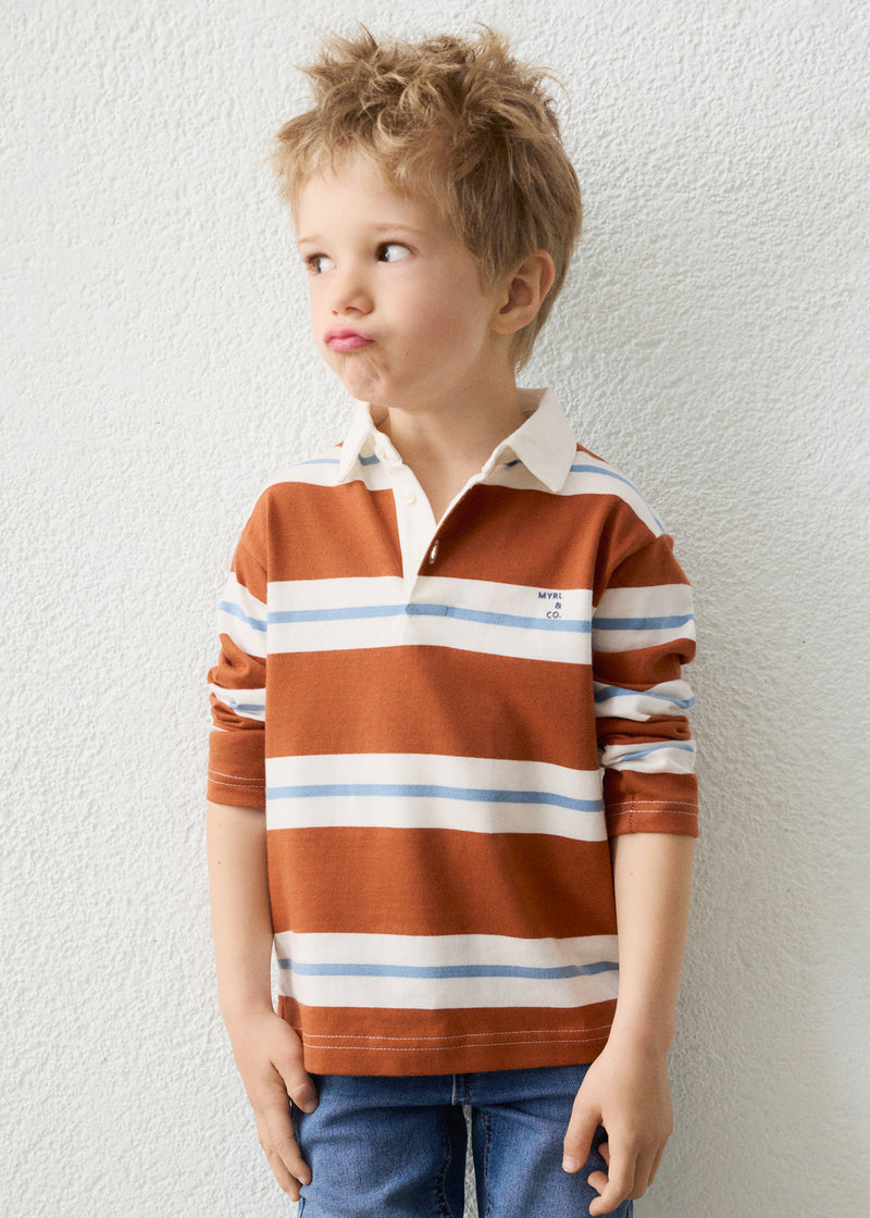 Mayoral Boys Long Sleeve Stripe Rugby Polo | Brick 4141
