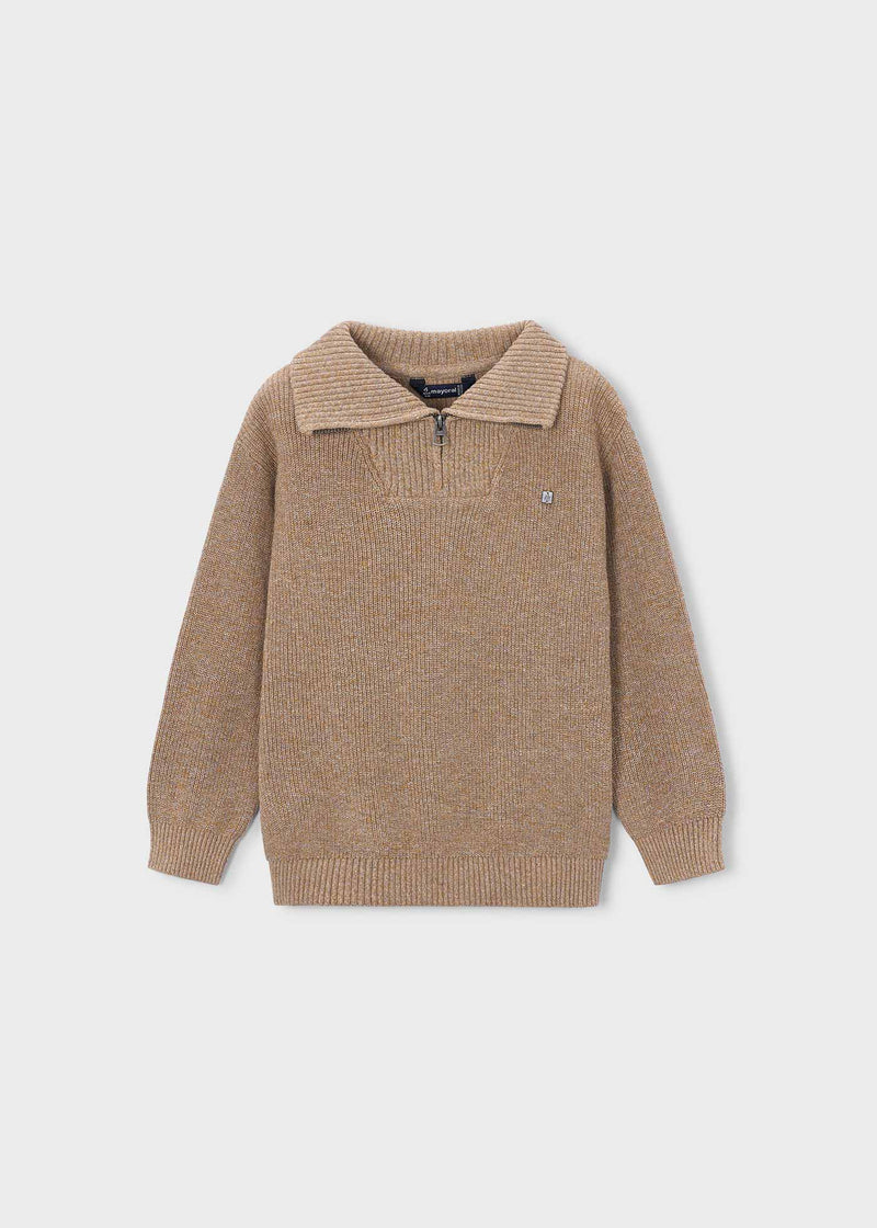 Mayoral Boys Half-Zip Ribbed Knit Sweater | Brown 4307