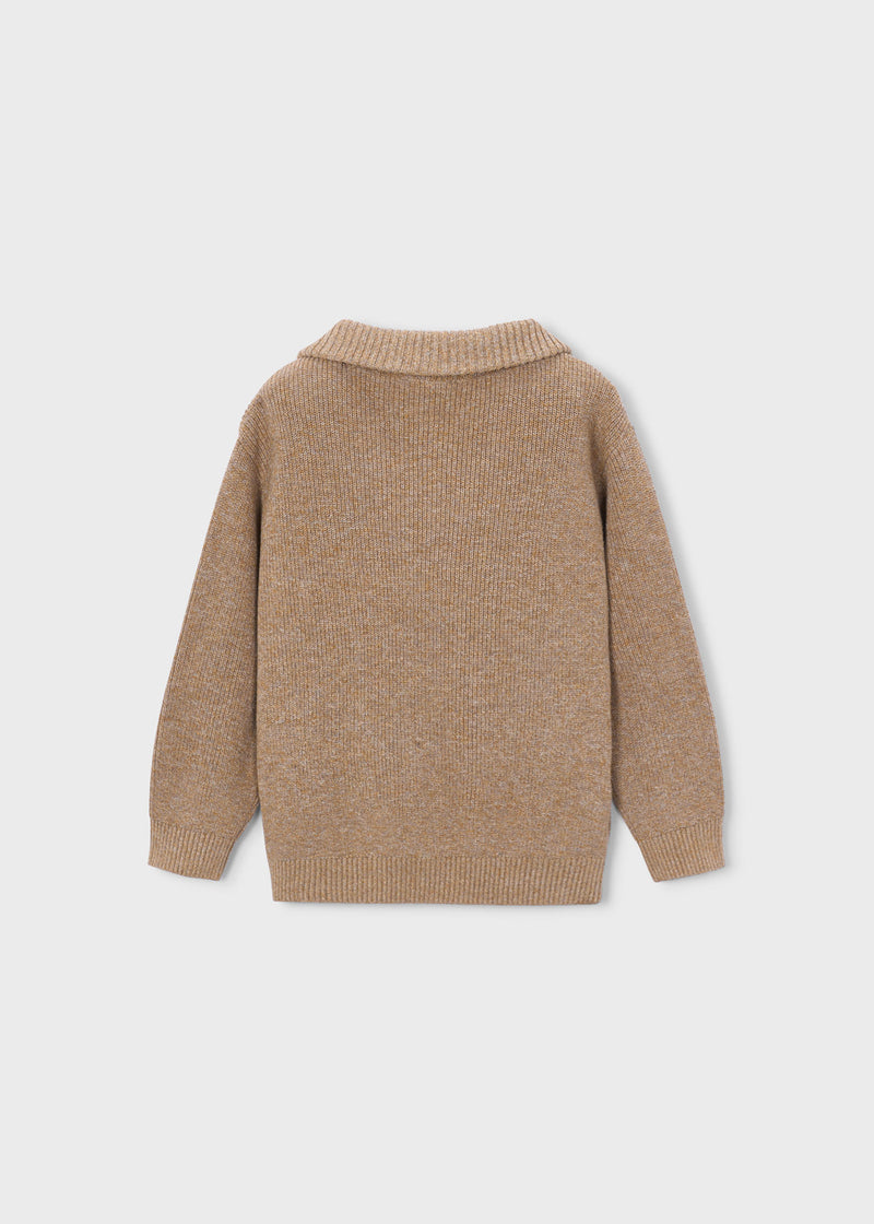 Mayoral Boys Half-Zip Ribbed Knit Sweater | Brown 4307