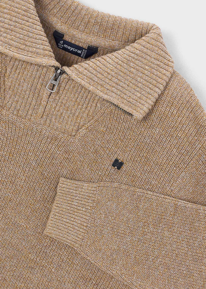 Mayoral Boys Half-Zip Ribbed Knit Sweater | Brown 4307