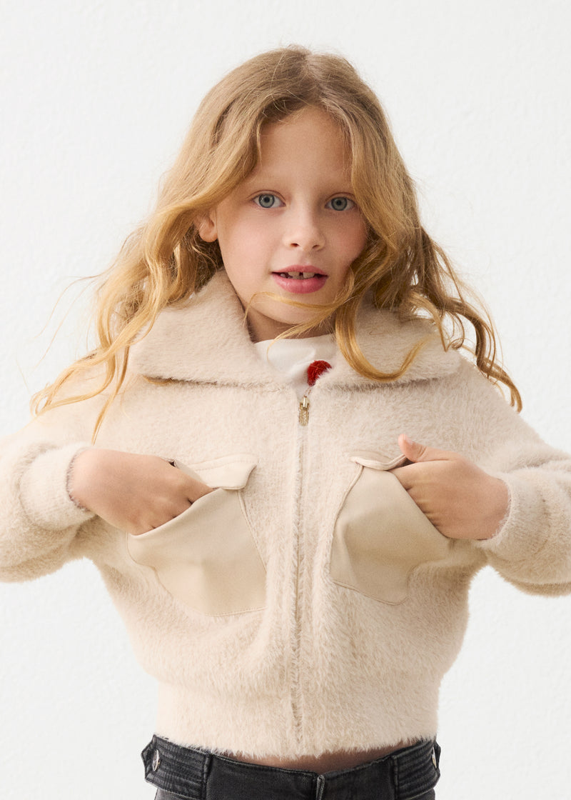 Mayoral Girls Faux Fur Zip Jacket | Bescuit 4330