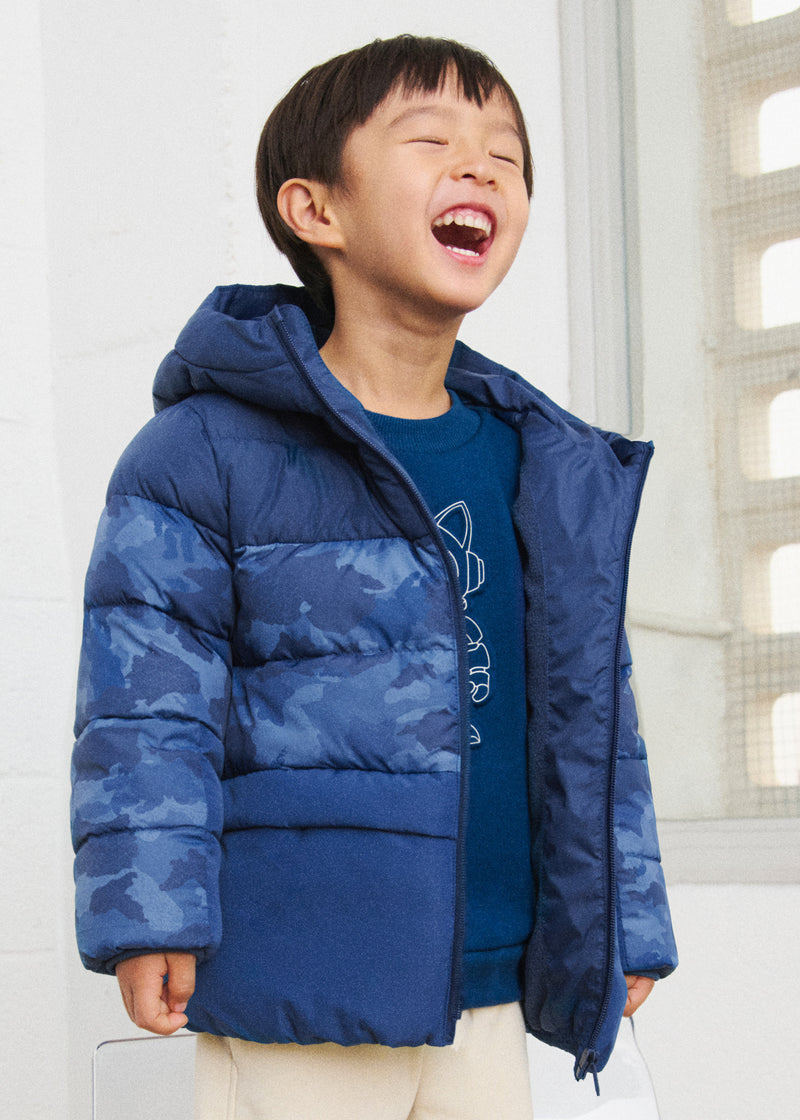 Mayoral Boys Hooded Camo Panel Puffer Jacket | Blue 4403
