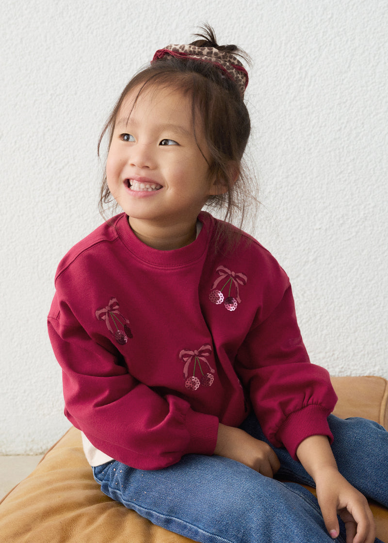 Mayoral Girls Sequin Cherry Sweatshirt | Berry 4405