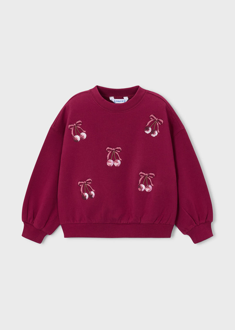 Mayoral Girls Sequin Cherry Sweatshirt | Berry 4405