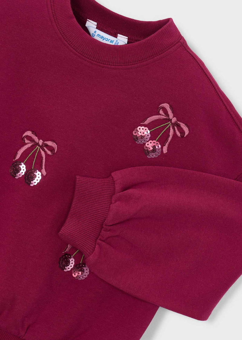 Mayoral Girls Sequin Cherry Sweatshirt | Berry 4405