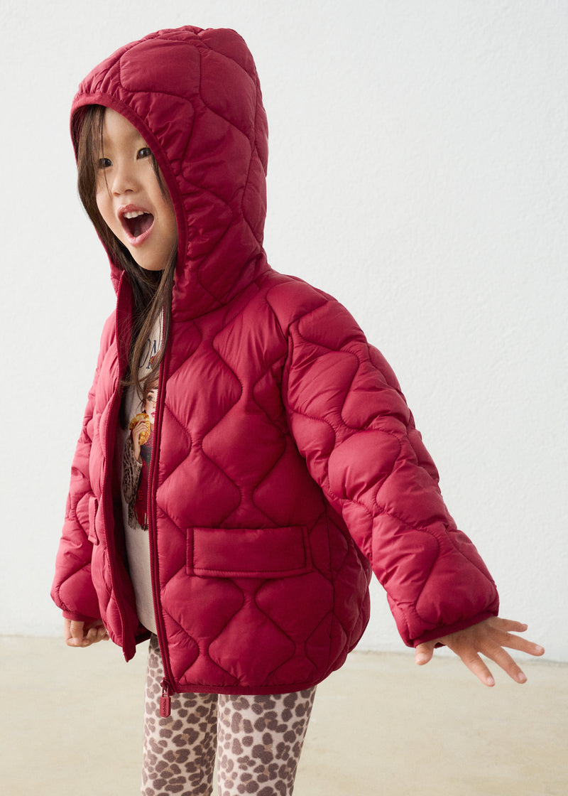 Mayoral Girls Quilted Hooded Puffer Jacket | Berry 4417