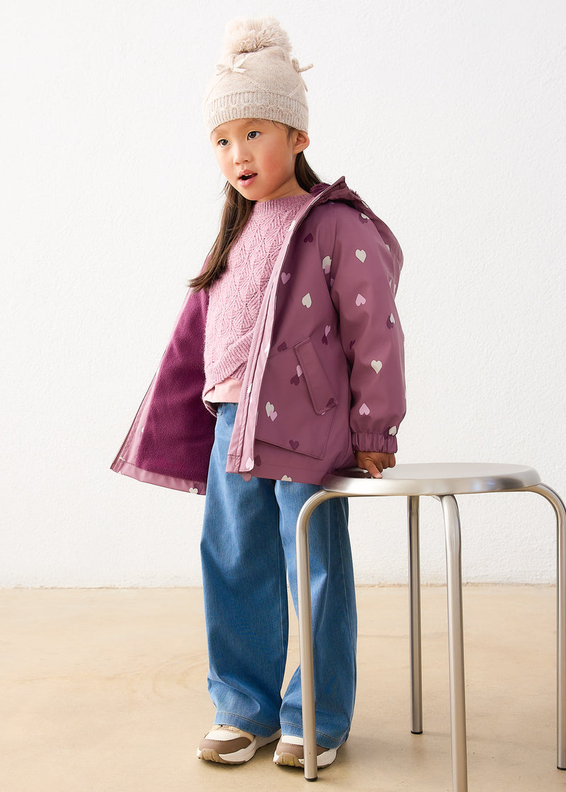 Mayoral Girls Heart Print Fleece-Lined Rain Jacket | Violet 4424