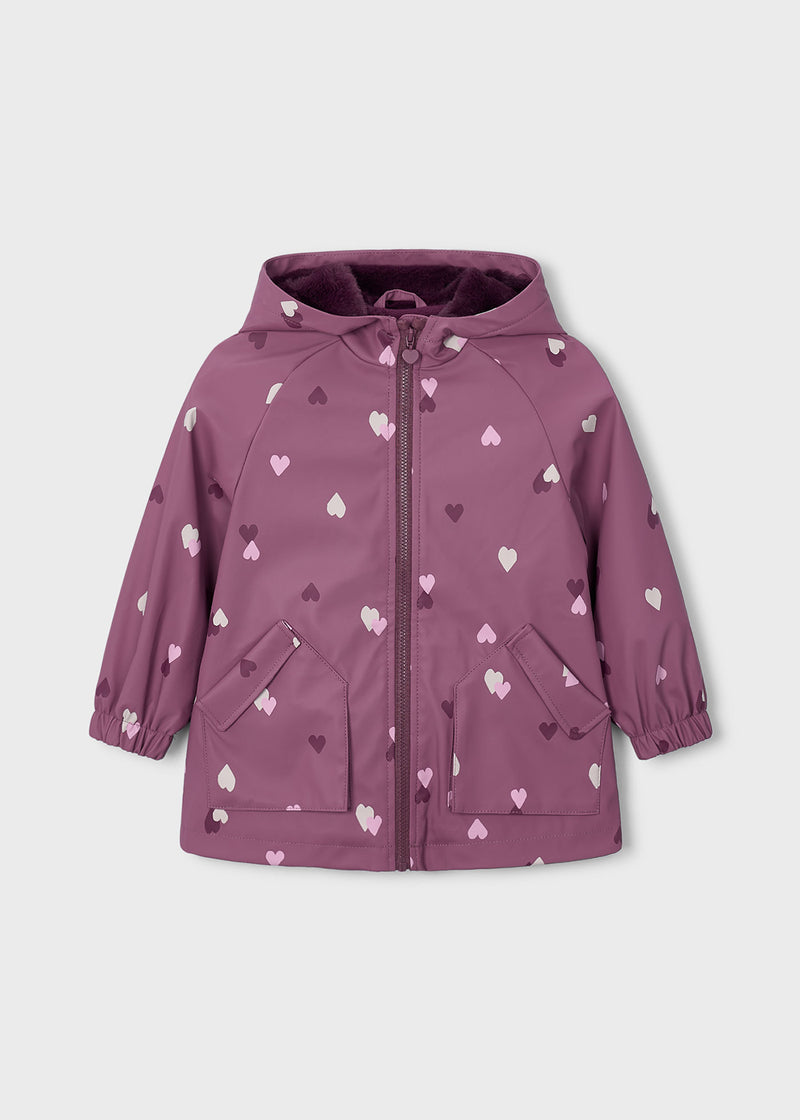 Mayoral Girls Heart Print Fleece-Lined Rain Jacket | Violet 4424