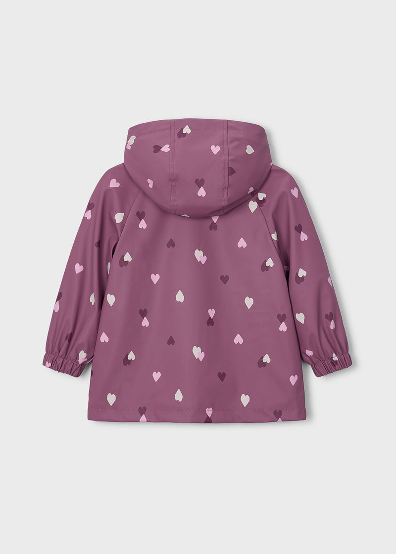 Mayoral Girls Heart Print Fleece-Lined Rain Jacket | Violet 4424