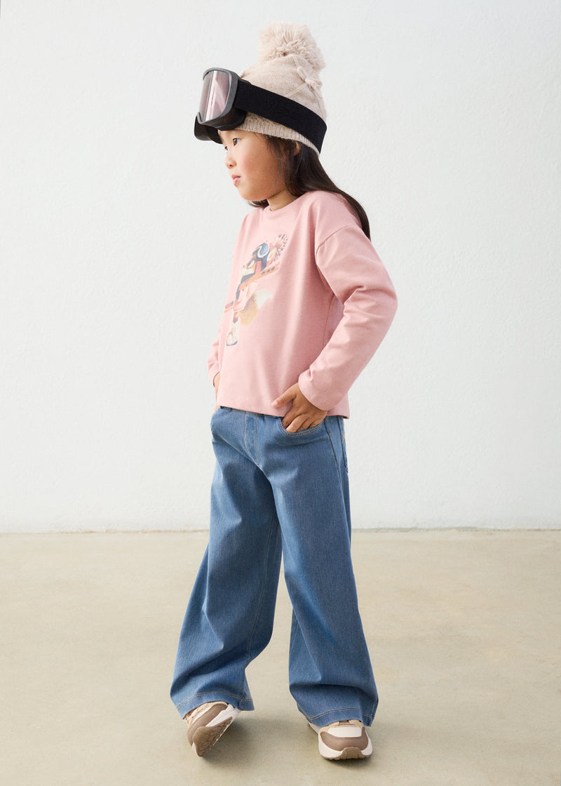 Mayoral Girls Wide Leg Denim Jeans - model front view