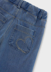 Mayoral Girls Wide Leg Denim Jeans - back pocket heart embroidery detail