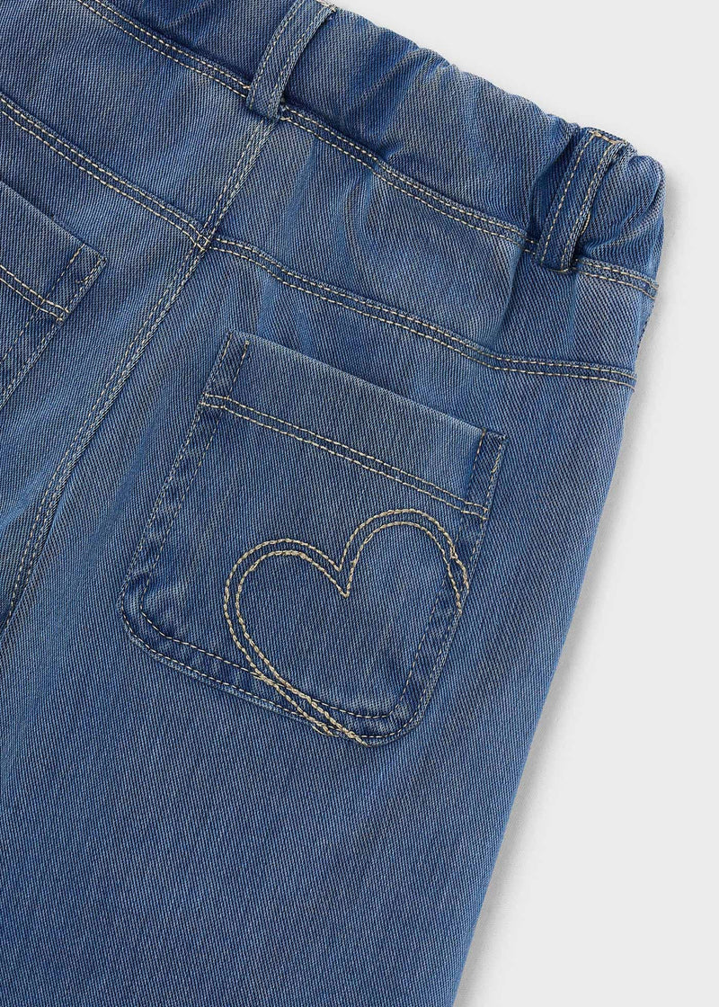 Mayoral Girls Wide Leg Denim Jeans - back pocket heart embroidery detail