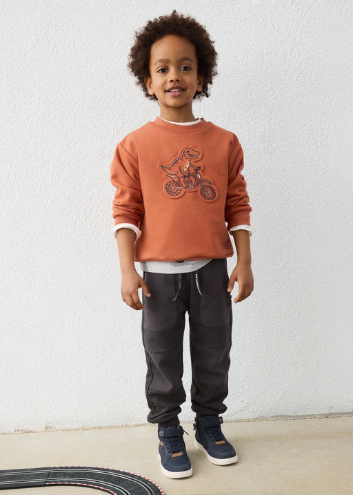 Mayoral Boys Adventure Jogger Trousers - model front view styled with sweatshirt