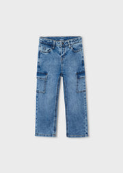 Mayoral Boys Wide Leg Cargo Denim Jeans - front view flat lay showing cargo pockets