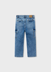 Mayoral Boys Wide Leg Cargo Denim Jeans - back view flat lay showing welt pockets