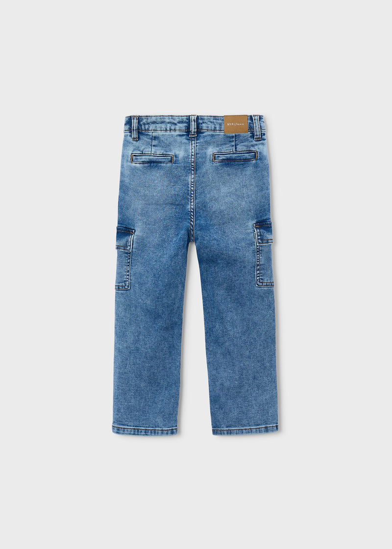 Mayoral Boys Wide Leg Cargo Denim Jeans - back view flat lay showing welt pockets