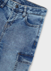 Mayoral Boys Wide Leg Cargo Denim Jeans - waistband and front pocket close up detail