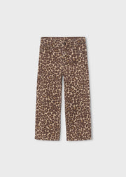 Mayoral Girls Leopard Print Wide Leg Jeans - front view flat lay showing full length