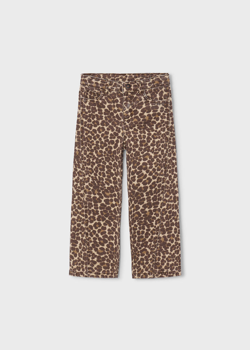 Mayoral Girls Leopard Print Wide Leg Jeans - front view flat lay showing full length