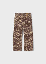 Mayoral Girls Leopard Print Wide Leg Jeans - back view flat lay showing patch pockets and leather tab