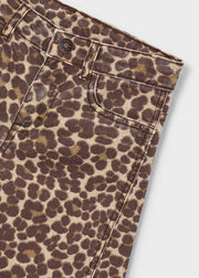 Mayoral Girls Leopard Print Wide Leg Jeans - waistband button and front pocket close up
