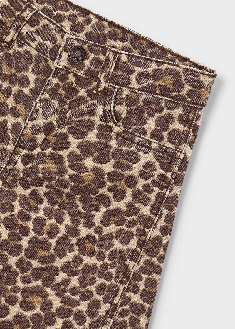 Mayoral Girls Leopard Print Wide Leg Jeans - waistband button and front pocket close up