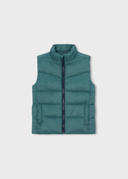 Mayoral Boys 3-Piece Puffer Gilet Set - navy jogger trousers flat lay with teal drawstring